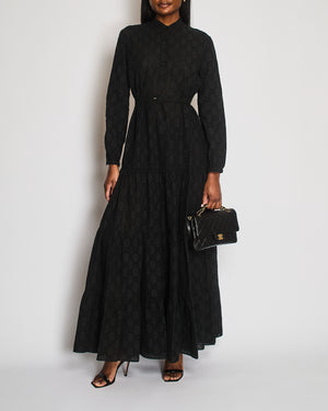 Gucci Black Broderie Anglaise Buttons Front Long Dress with Belt Detail and CC Logo Pattern IT 42 (UK 10)