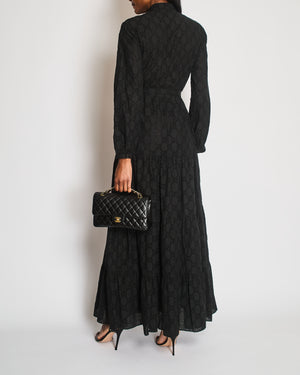 Gucci Black Broderie Anglaise Buttons Front Long Dress with Belt Detail and CC Logo Pattern IT 42 (UK 10)