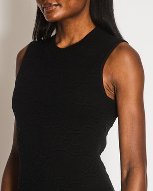 Fendi Black Wool Sleeveless Mini Dress with FF Logo Embroideries Size IT 40 (UK 8)