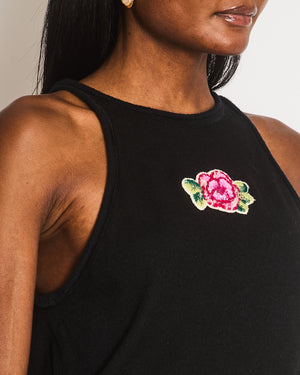 Chanel Black Sleeveless Tank Top with Flower Embellished Pattern and CC Logo Detail Size FR 38 (UK 10)