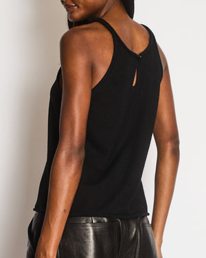 Chanel Black Sleeveless Tank Top with Flower Embellished Pattern and CC Logo Detail Size FR 38 (UK 10)