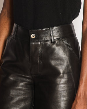 Bottega Veneta Black Leather Wide Leg Long Cargo Shorts Size IT 40 (UK 8)