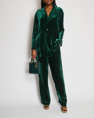 Gucci Green Velvet Shirt and Trouser Set with CC Logo Detail Size M (UK 10)