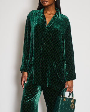 Gucci Green Velvet Shirt and Trouser Set with CC Logo Detail Size M (UK 10)