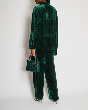Gucci Green Velvet Shirt and Trouser Set with CC Logo Detail Size M (UK 10)