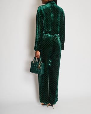 Gucci Green Velvet Shirt and Trouser Set with CC Logo Detail Size M (UK 10)