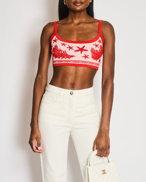 Versace Pink and Red Starfish Cropped Top Size IT 40 (UK 8)