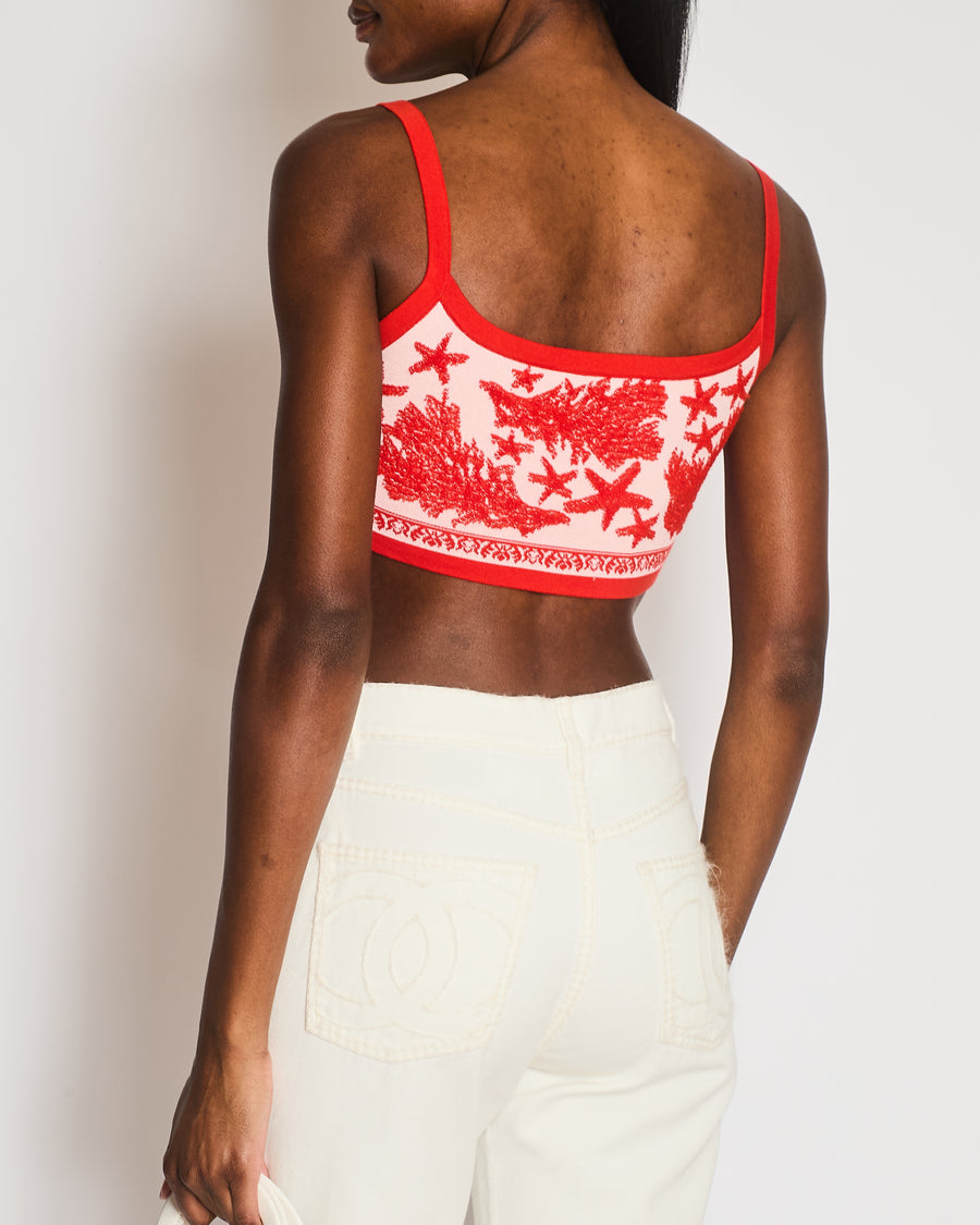 Versace Pink and Red Starfish Cropped Top Size IT 40 (UK 8)