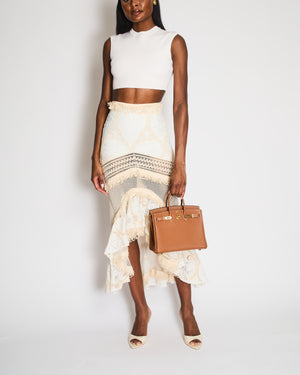 PatBo White and Cream Sheer Crochet and Broderie Anglaise Asymmetric Skirt Size BRA 32 (UK 4)