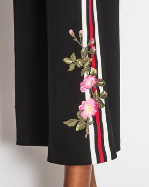 Gucci Black Flower Patch Culottes with Blue, Red and White Stripe Detail and Zipper Pockets Size S (UK 8)