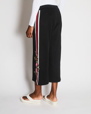 Gucci Black Flower Patch Culottes with Blue, Red and White Stripe Detail and Zipper Pockets Size S (UK 8)