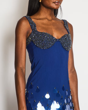 Clio Peppiatt Blue Aqua Beaded Mini Dress Size XS (UK 6)