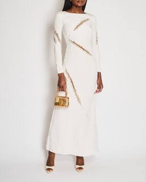 Emilio Pucci Cream Long Sleeve Embellished Long Dress Size IT 40 (UK 8)