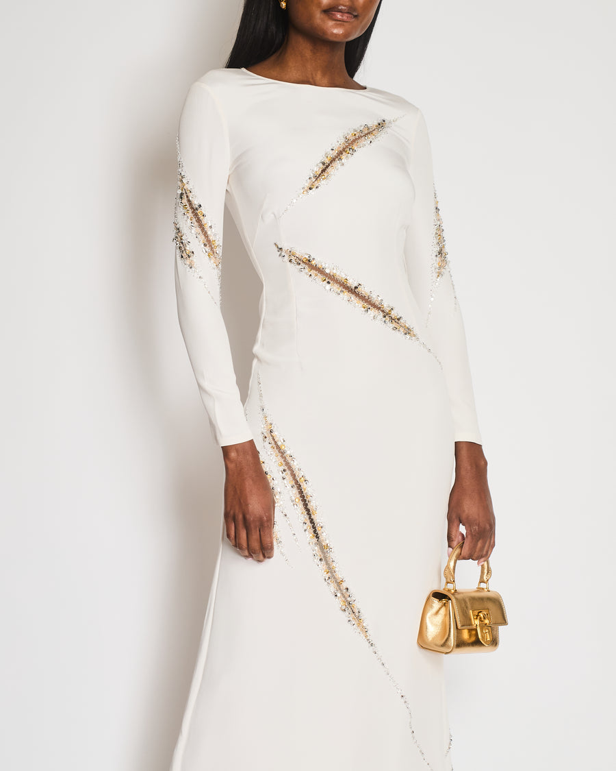 Emilio Pucci Cream Long Sleeve Embellished Long Dress Size IT 40 (UK 8)