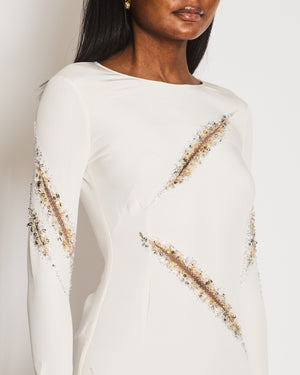 Emilio Pucci Cream Long Sleeve Embellished Long Dress Size IT 40 (UK 8)