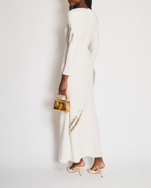 Emilio Pucci Cream Long Sleeve Embellished Long Dress Size IT 40 (UK 8)