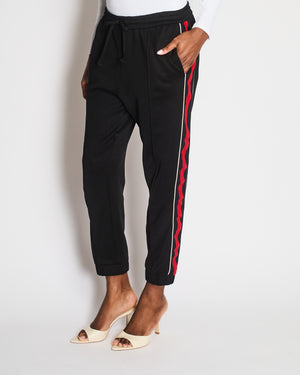 Gucci Black Cuffed Joggers with Red, Navy and White Stripe Detail Size L (UK 12)
