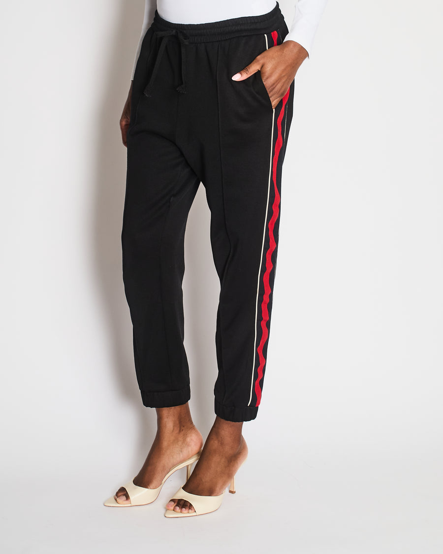 Gucci Black Cuffed Joggers with Red, Navy and White Stripe Detail Size L (UK 12)