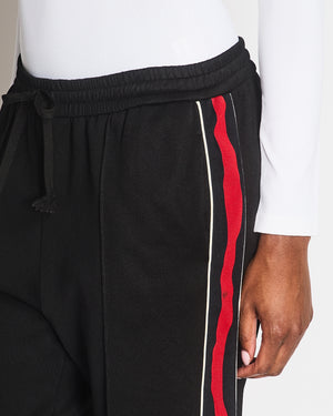 Gucci Black Cuffed Joggers with Red, Navy and White Stripe Detail Size L (UK 12)