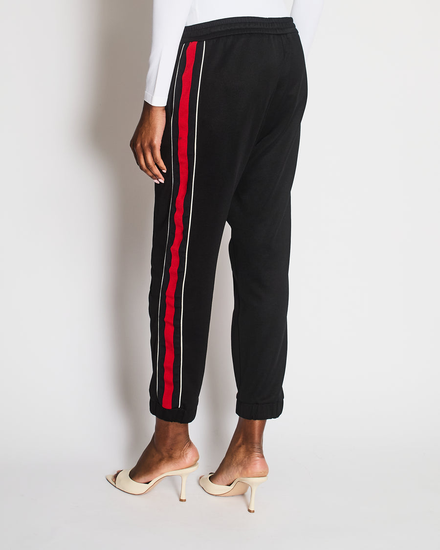 Gucci Black Cuffed Joggers with Red, Navy and White Stripe Detail Size L (UK 12)
