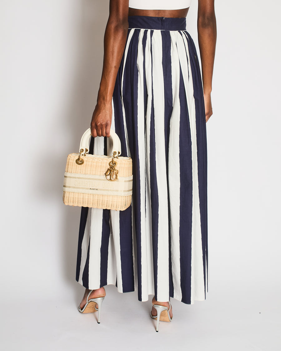 Dolce & Gabbana Navy and White Poplin Striped Maxi Skirt Size IT 46 (UK 14) RRP £1,100