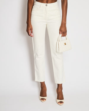Chanel White CC High-Rise Straight Leg Jeans Size FR 34 (UK 6)