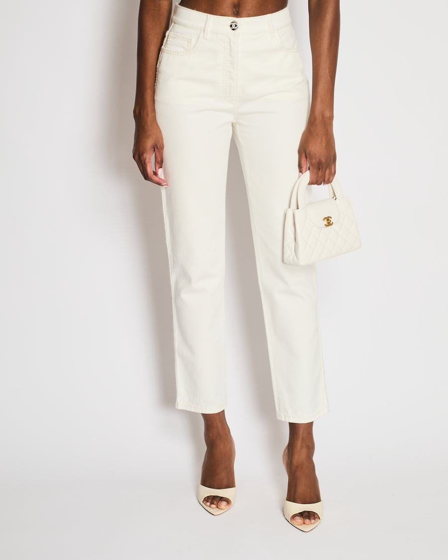 Chanel White CC High-Rise Straight Leg Jeans Size FR 34 (UK 6)
