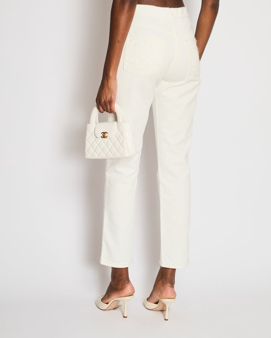 Chanel White CC High-Rise Straight Leg Jeans Size FR 34 (UK 6)