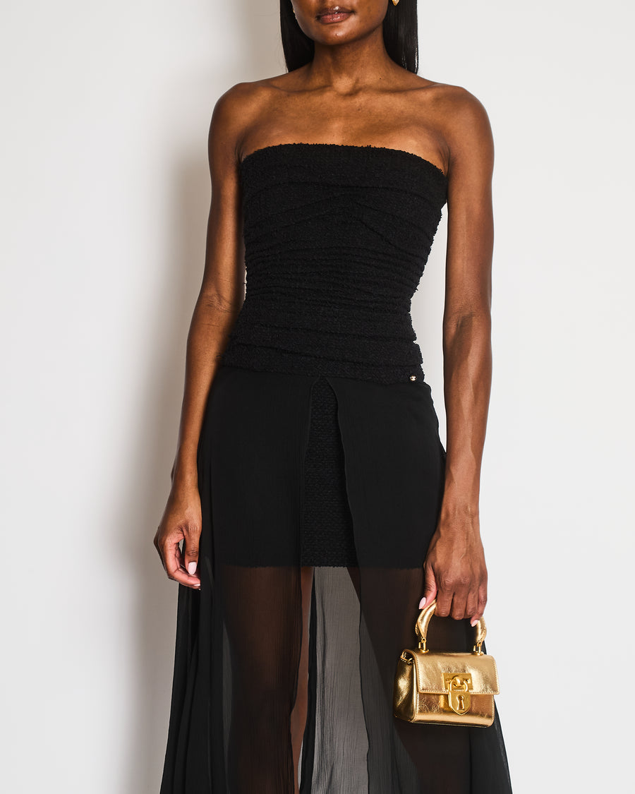 Chanel 21/S Black Sleeveless Mini Dress with Tulle Trim Detail Size FR 36 (UK 8)