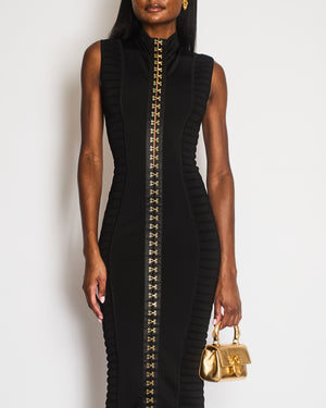 Balmain Black Sleeveless Long Dress with Gold Hooks and Eye Details Size FR 36 (UK 8)