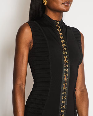 Balmain Black Sleeveless Long Dress with Gold Hooks and Eye Details Size FR 36 (UK 8)