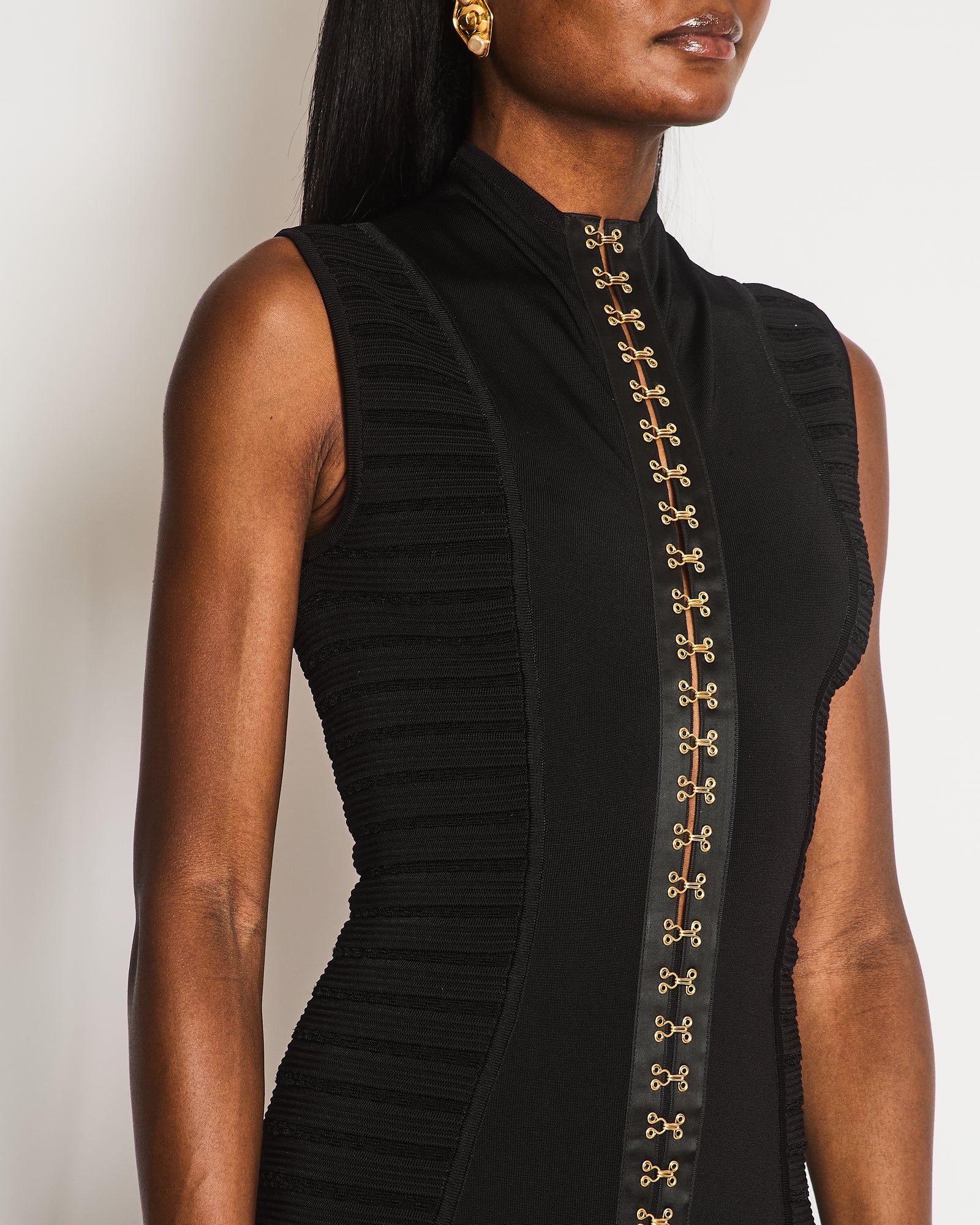 balmain black gold dress Sleeveless Long with Hooks and Eye Details Si – Sellier Banded