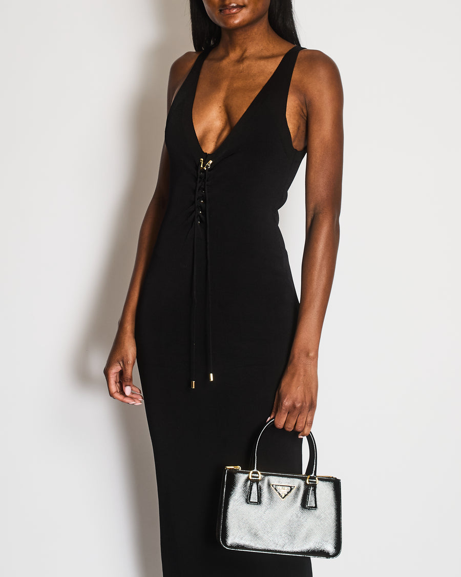 Balmain Black Lace Up Long Dress with Gold Zip Detail Size FR 36 (UK 8)