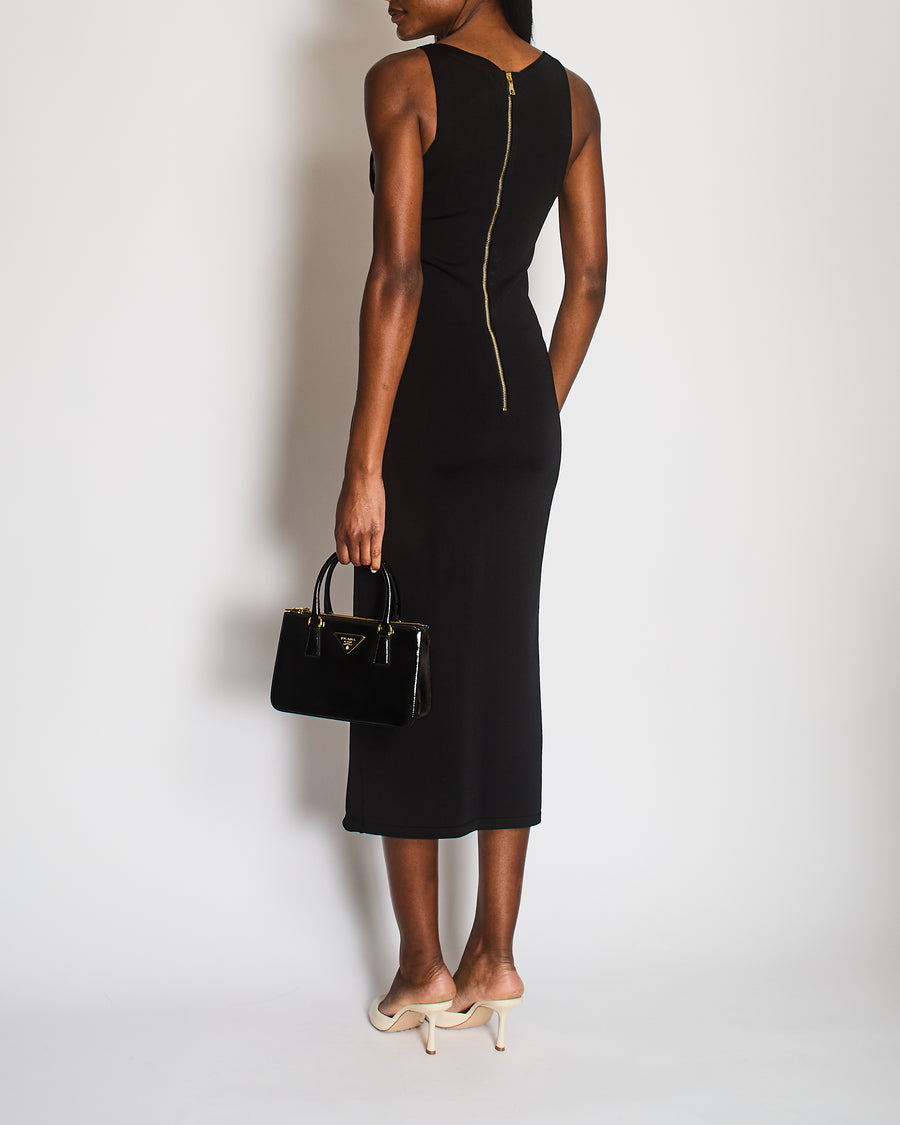 Balmain Black Lace Up Long Dress with Gold Zip Detail Size FR 36 (UK 8)