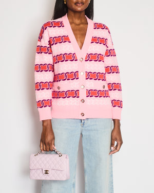 Chanel Pink Cashmere Interlocking Chain Knit Cardigan Size FR 38 (UK 10)