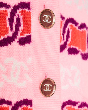 Chanel Pink Cashmere Interlocking Chain Knit Cardigan Size FR 38 (UK 10)