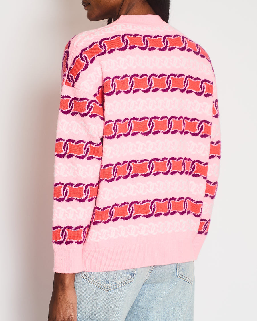 Chanel Pink Cashmere Interlocking Chain Knit Cardigan Size FR 38 (UK 10)