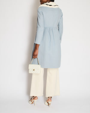 Fendi Light Blue Wool Coat with Black and White Mink Fur Collar Size IT 38 (UK 6)