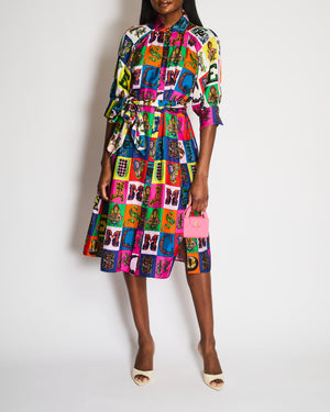 Versace Multi-Colour Silk Alphabet Print Midi Dress with Belt Size IT 46 (UK 14)
