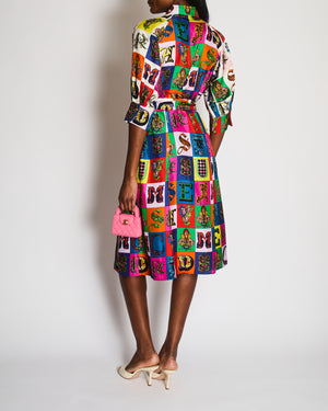 Versace Multi-Colour Silk Alphabet Print Midi Dress with Belt Size IT 46 (UK 14)