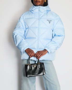 Prada Baby Blue Hooded Quilted Down Re-Nylon Puffer Jacket Size IT 36 (UK 4)