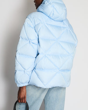 Prada Baby Blue Hooded Quilted Down Re-Nylon Puffer Jacket Size IT 36 (UK 4)