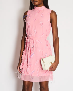 Emilio Pucci Pink Sleeveless Feather Midi Dress with Belt Detail Size IT 40 (UK 8)