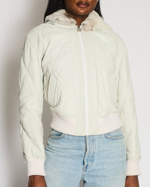 Chanel 05/A Grey Quilted Jacket with Orylag Fur Hood Detail Size FR 38 (UK 10)