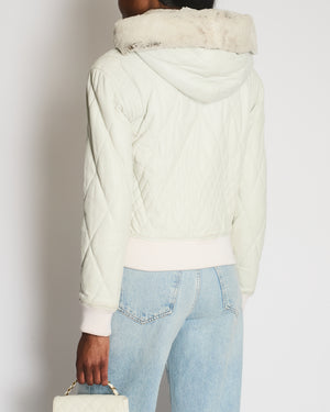Chanel 05/A Grey Quilted Jacket with Orylag Fur Hood Detail Size FR 38 (UK 10)