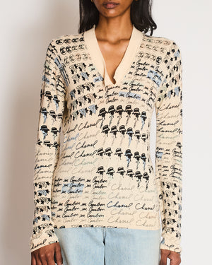 Chanel 06/C Cream V-Neck Long Sleeve Jumper with Gabrielle CC Logo Detail Size FR 38 (UK 10)