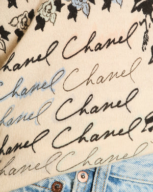 Chanel 06/C Cream V-Neck Long Sleeve Jumper with Gabrielle CC Logo Detail Size FR 38 (UK 10)