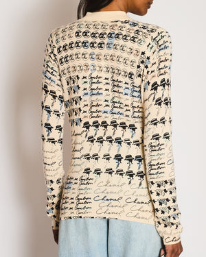 Chanel 06/C Cream V-Neck Long Sleeve Jumper with Gabrielle CC Logo Detail Size FR 38 (UK 10)