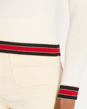 Gucci White Long Sleeve Knitted Jumper with Striped Trim Detail Size IT 38 (UK 6)
