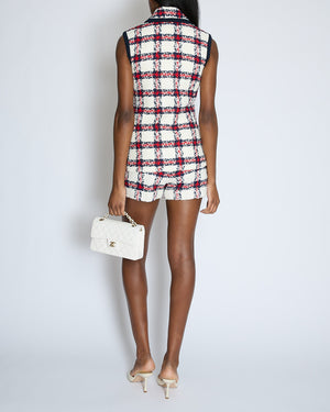 Gucci Cream Checkered Double Breasted Sleeveless Jacket with Button Detail Size IT 38 (UK 6)
